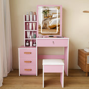 Toeletta ULEVR con specchio LED a 3 modalit¨¤, ante scorrevoli a specchio e sgabello, rosa, MDF