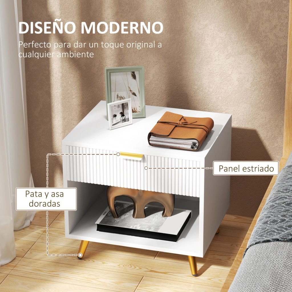Comodino Moderno con Cassetto e Ripiano ¨C zephmum ¨C Bianco 50x40x47 cm