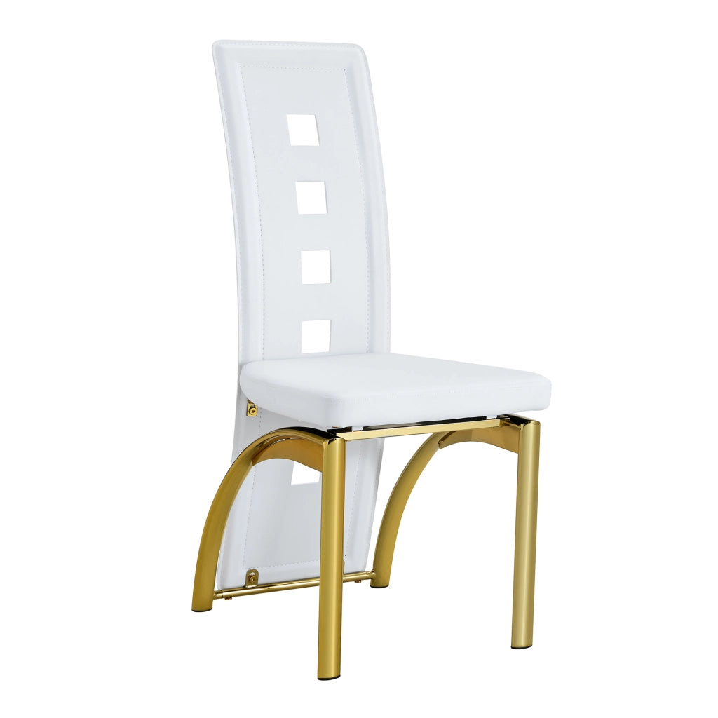 Sedia da sala da pranzo set 2 in pelle PU con schienale traforato e gambe in metallo bianco e oro per soggiorno moderno