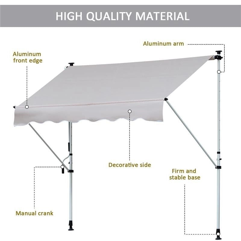 TENDA DA SOLE A BRACCI TELESCOPICA 400 X 120 CM COLORE KAKI E BIANCO