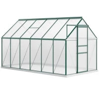Serra da Giardino in Policarbonato 190x375x199cm, con Finestra Apribile e Porta Scorrevole, Struttura in Alluminio, Verde