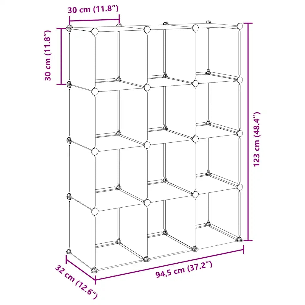 Organizzatore Portaoggetti con 12 Cubi Trasparenti in PP 340550