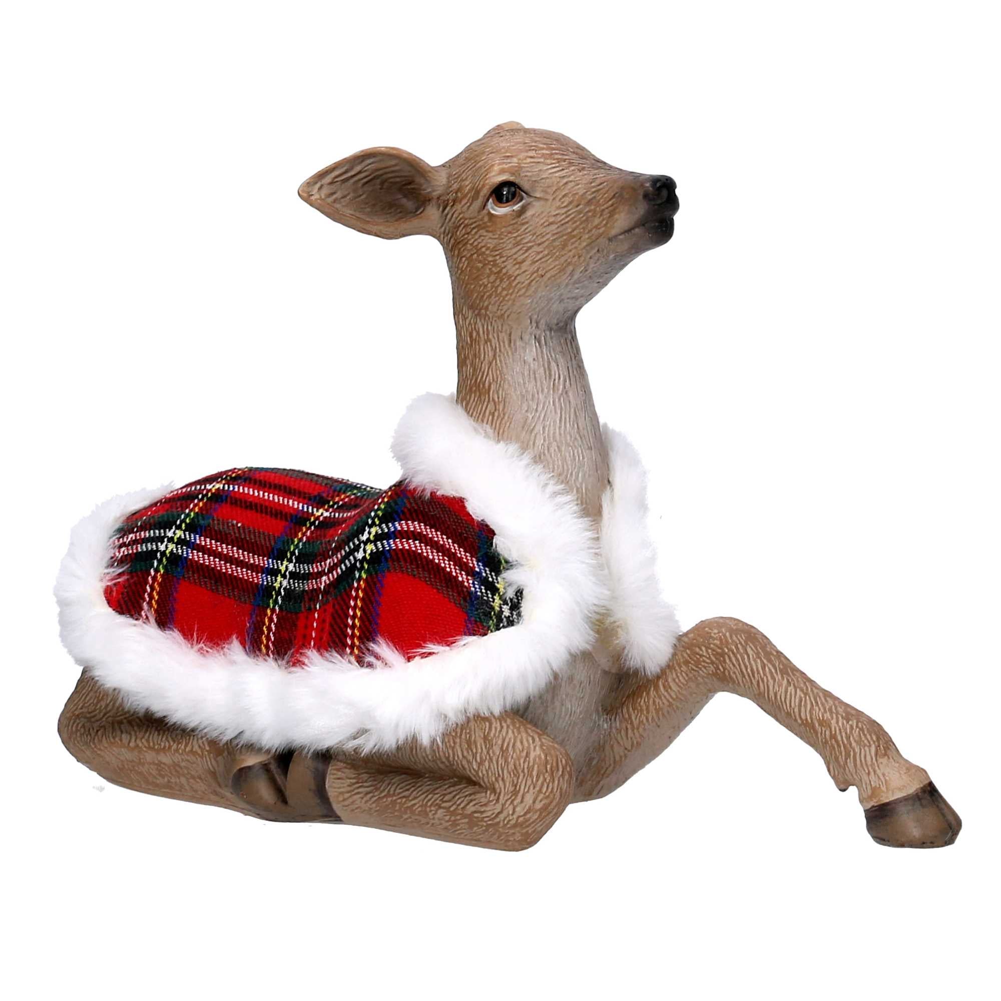 Renna resina con mantello scozzese naturale cm 29x9,6xh18