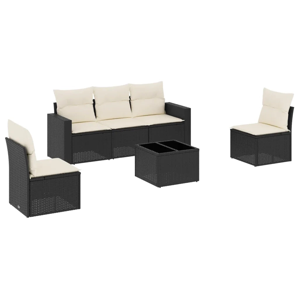 Set Divano da Giardino 6 pz con Cuscini Nero in Polyrattan 3218786