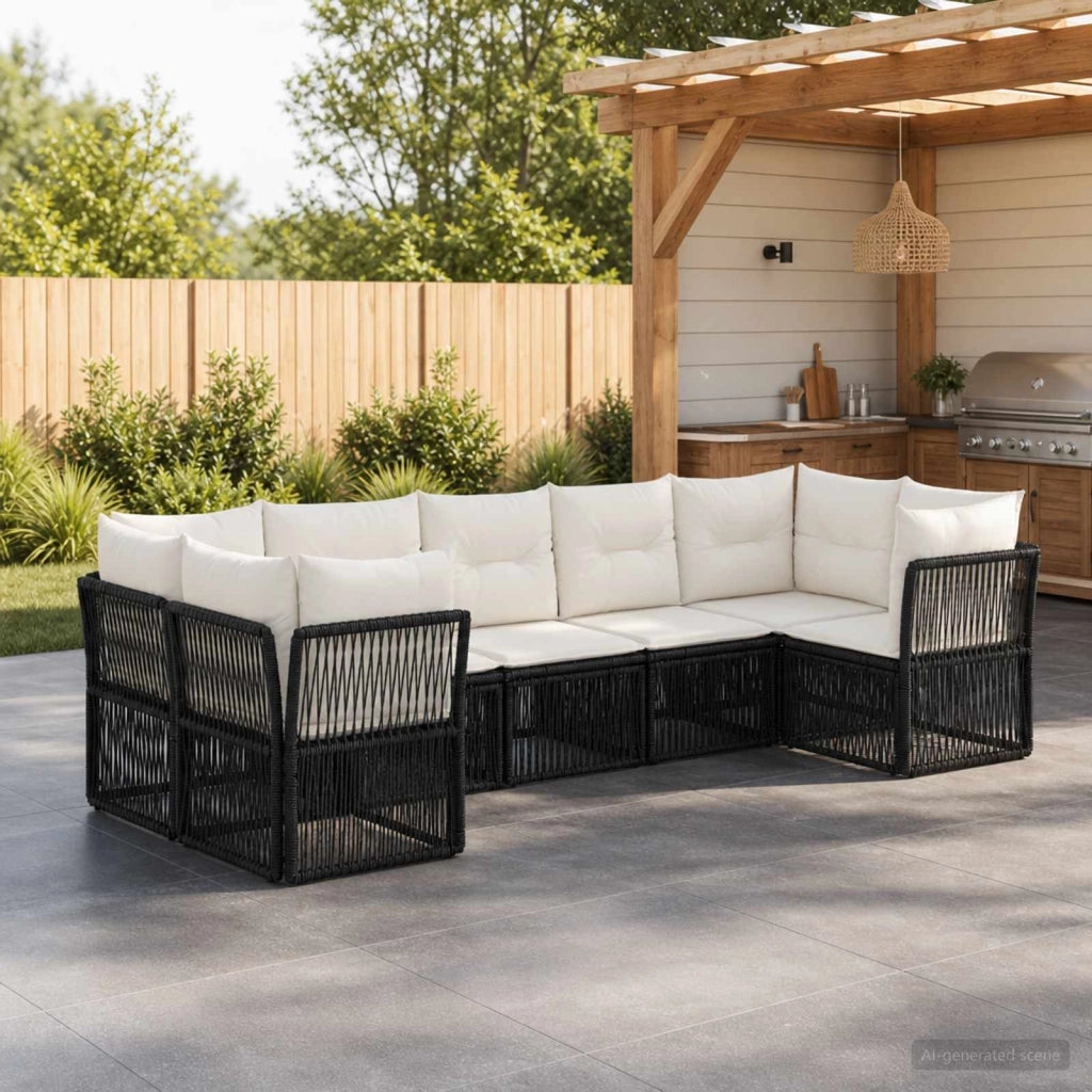 Set Divano da Giardino 7 pz 7-Numero di posti Nero polyrattan 3434335