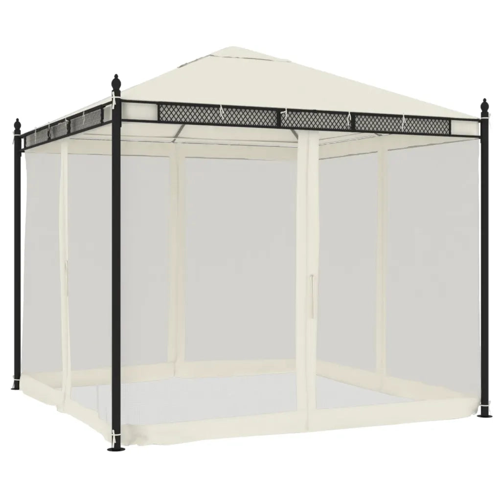 Gazebo | Pergolato con Pareti in Rete Crema 2,93x2,93 m in Acciaio