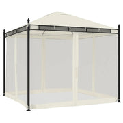 Gazebo | Pergolato con Pareti in Rete Crema 2,93x2,93 m in Acciaio