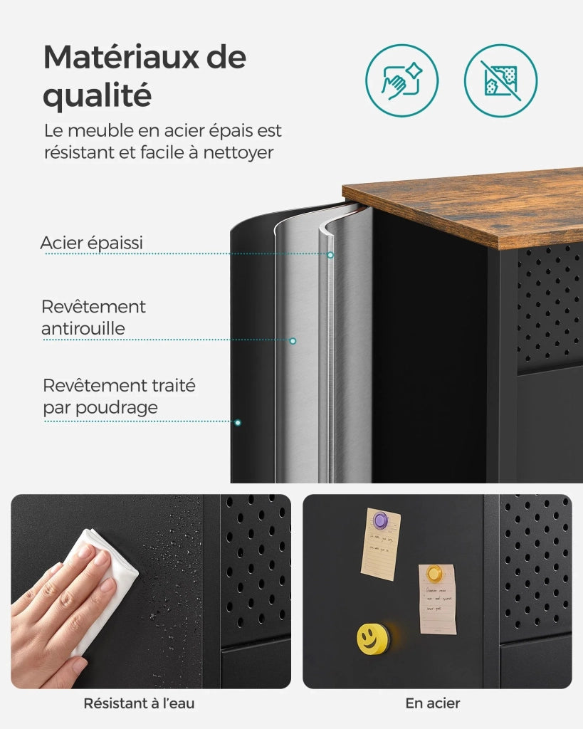 Mobile contenitore/credenza 80 x 40 x 76 cm con doppie ante magnetiche e ripiano regolabile per sala da pranzo soggiorno cucina ingresso struttura in acciaio stile industriale nero 12_0006433