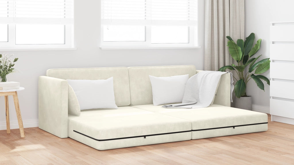 Divano Letto a Pavimento 2-in-1 Panna 213x144x60 cm Velour