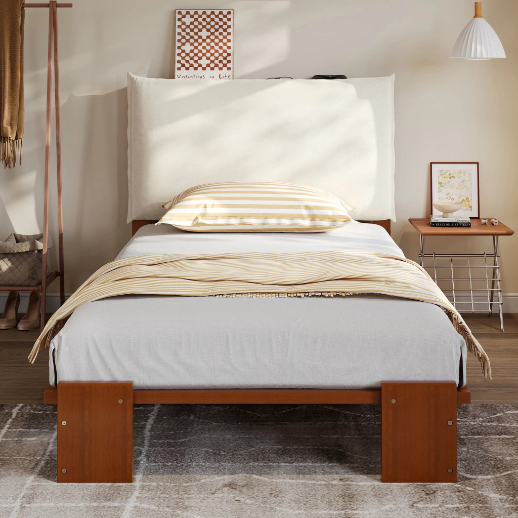 Letto imbottito singolo 90x200 cm marrone scuro con testiera imbottita