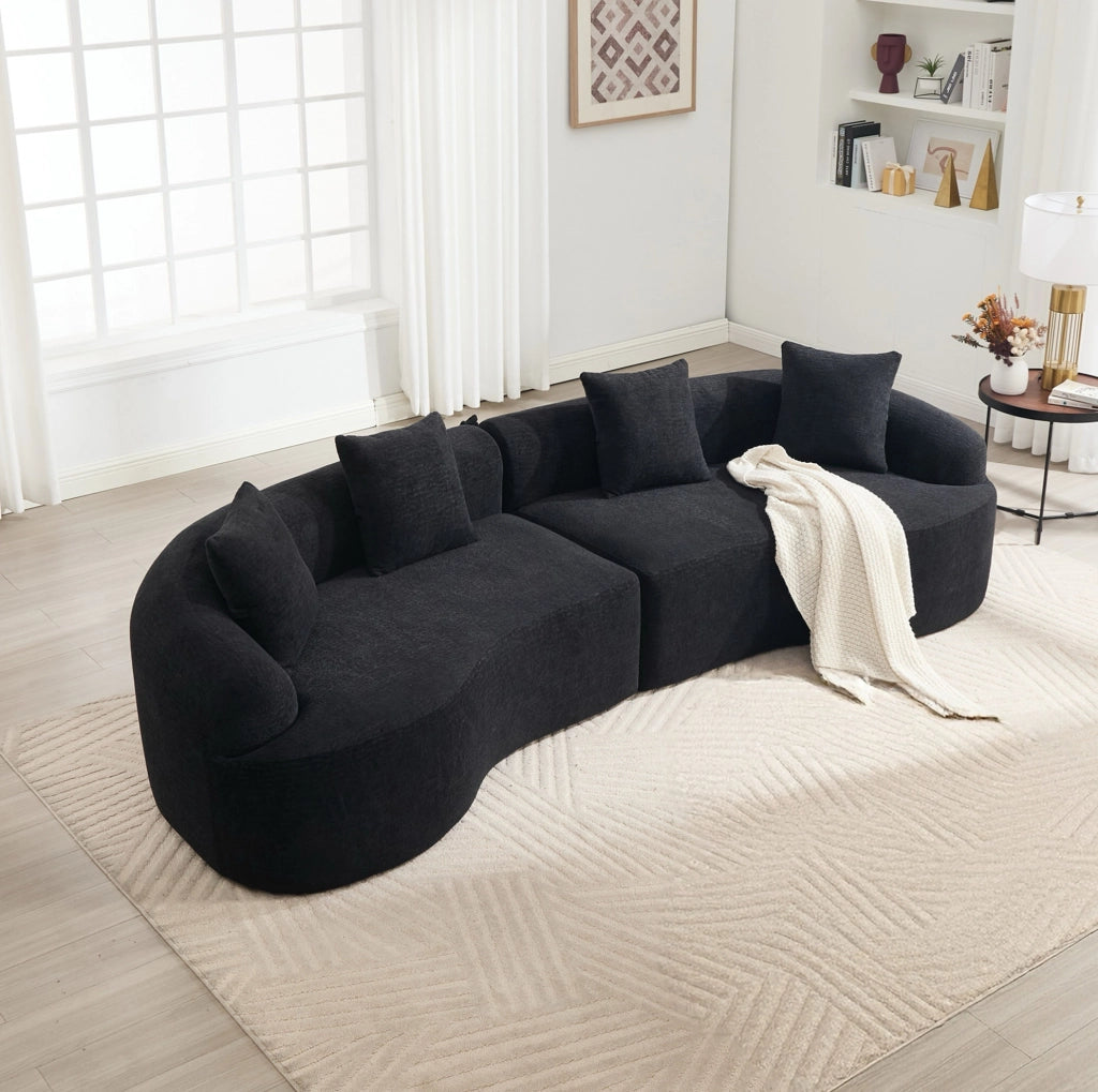 Divano modulare 4 posti curvo in ciniglia; design moderno; nero