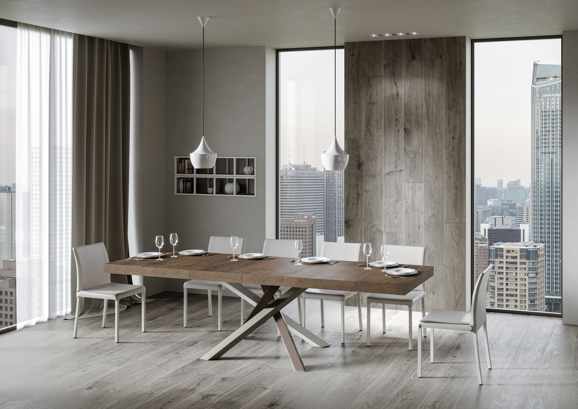 Tavolo Allungabile 200-304x90x77 cm Volantis Premium Noce Telaio 4C