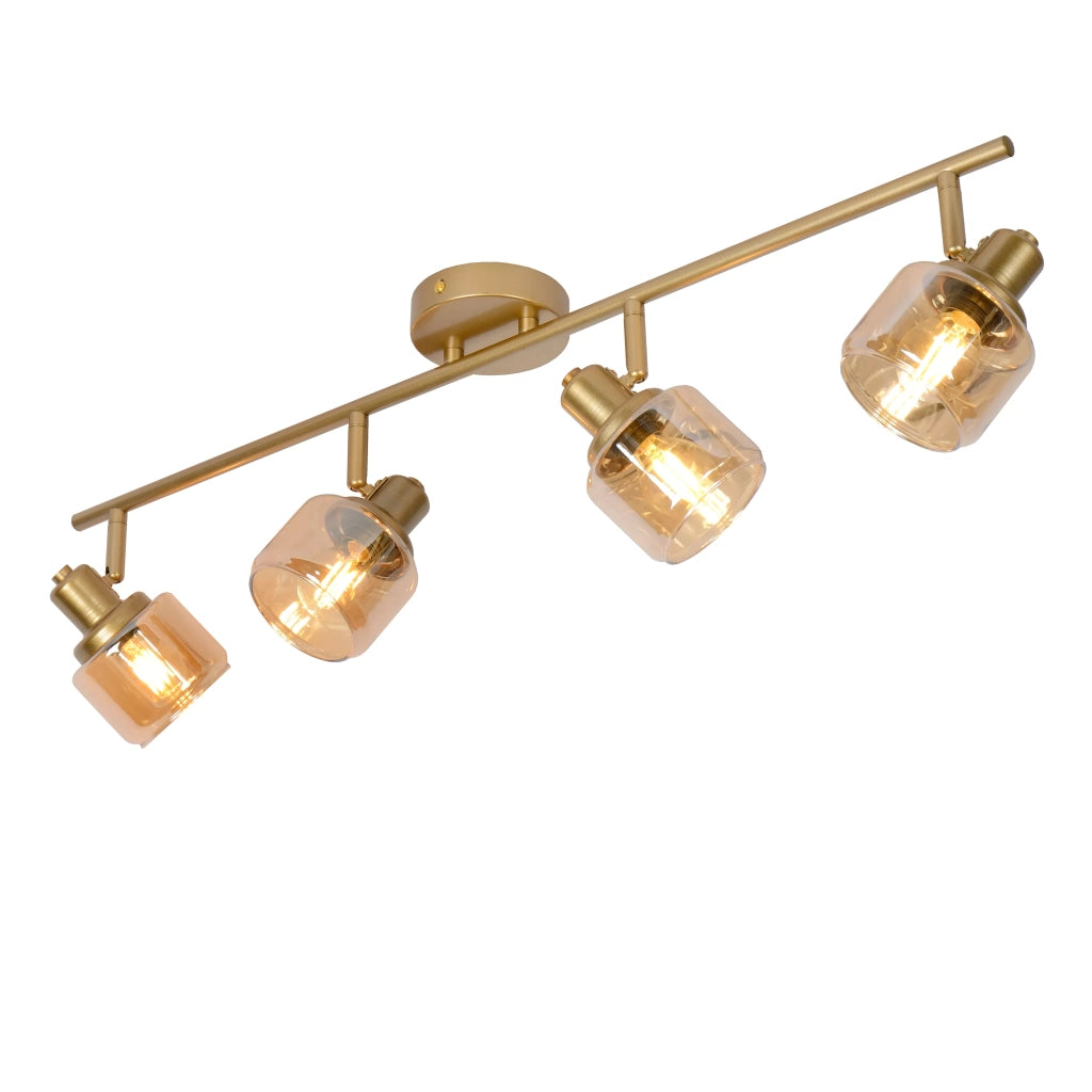 Plafoniera barra Lucide Bjorn 4 luci E14 oro vetro 74cm