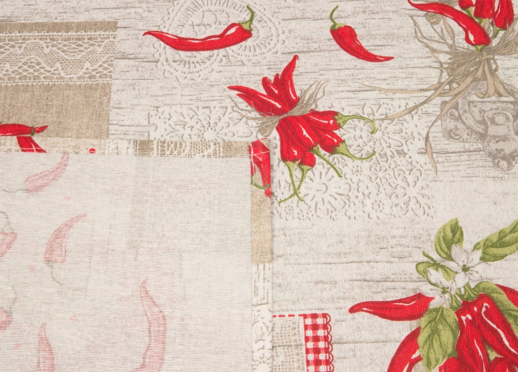 Tovaglia Cucina Copritavolo 100% Cotone Made Italy Disegno Peperoncino RP - 140x180 - Peperoncino