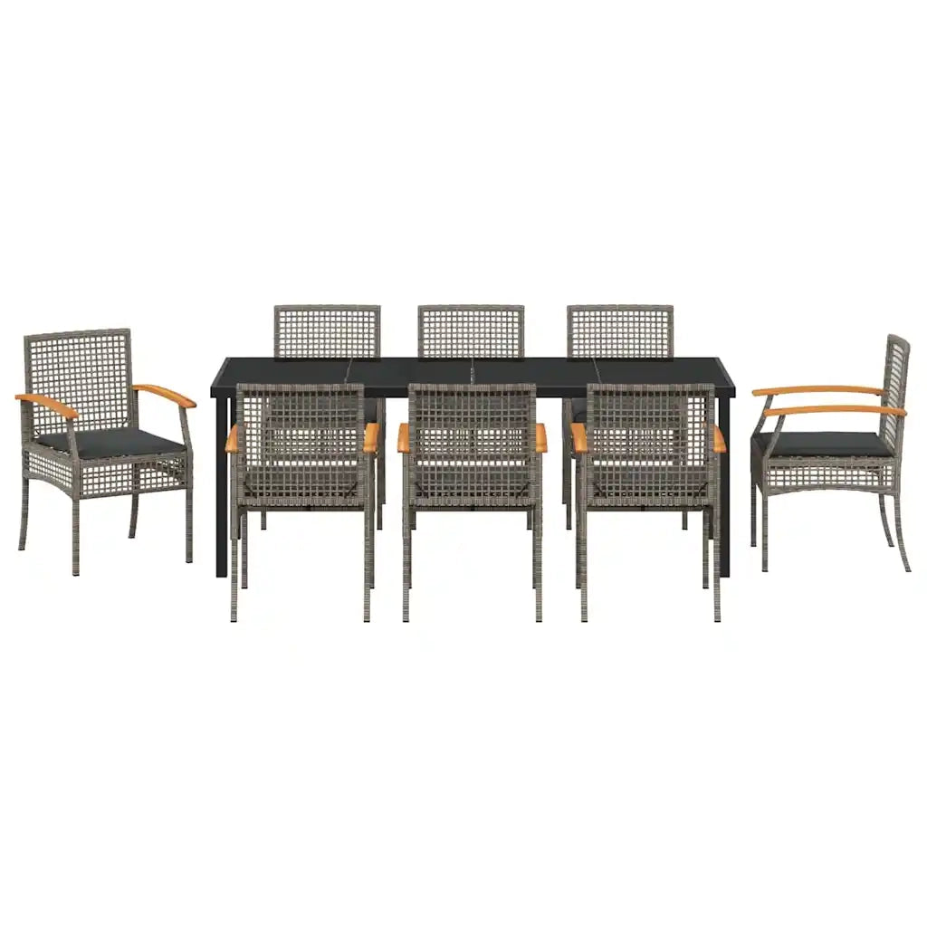 Set da Pranzo per Giardino 9 pcs Grigio e Nero Rattan 3380826