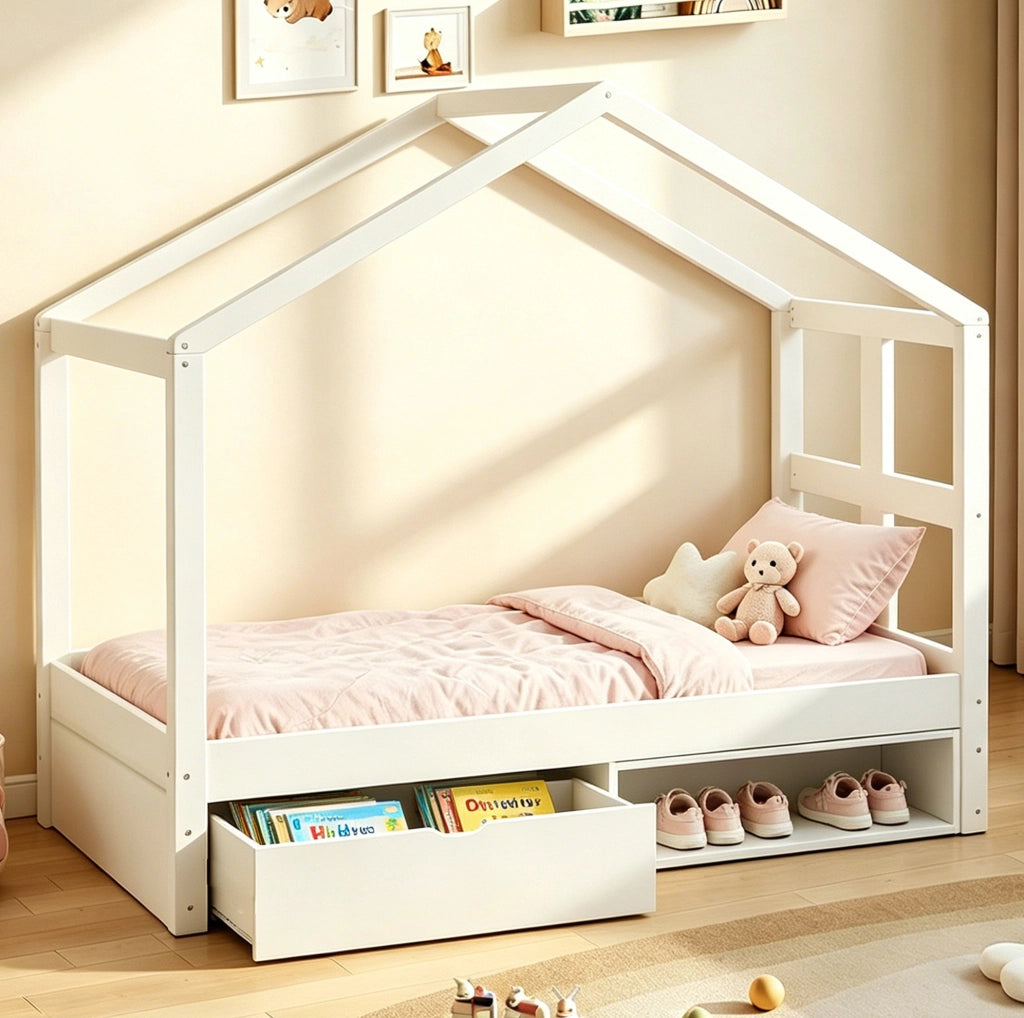 Letto singolo multifunzionale con cassetto, scarpiera e illuminazione LED