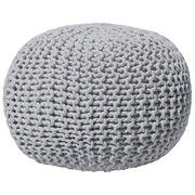 Pouf ottomana grigio chiaro in cotone lavorato a maglia perline EPS riempimento rotondo piccolo poggiapiedi 50 x 35 cm