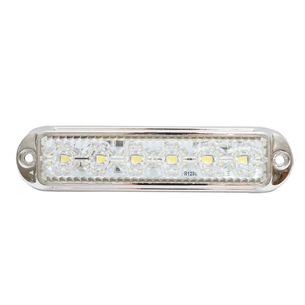 Lampada laterale LED, bianca, 12V-24V, 155x37 mm, con 4 funzioni e cornice cromata, Breckner Germany