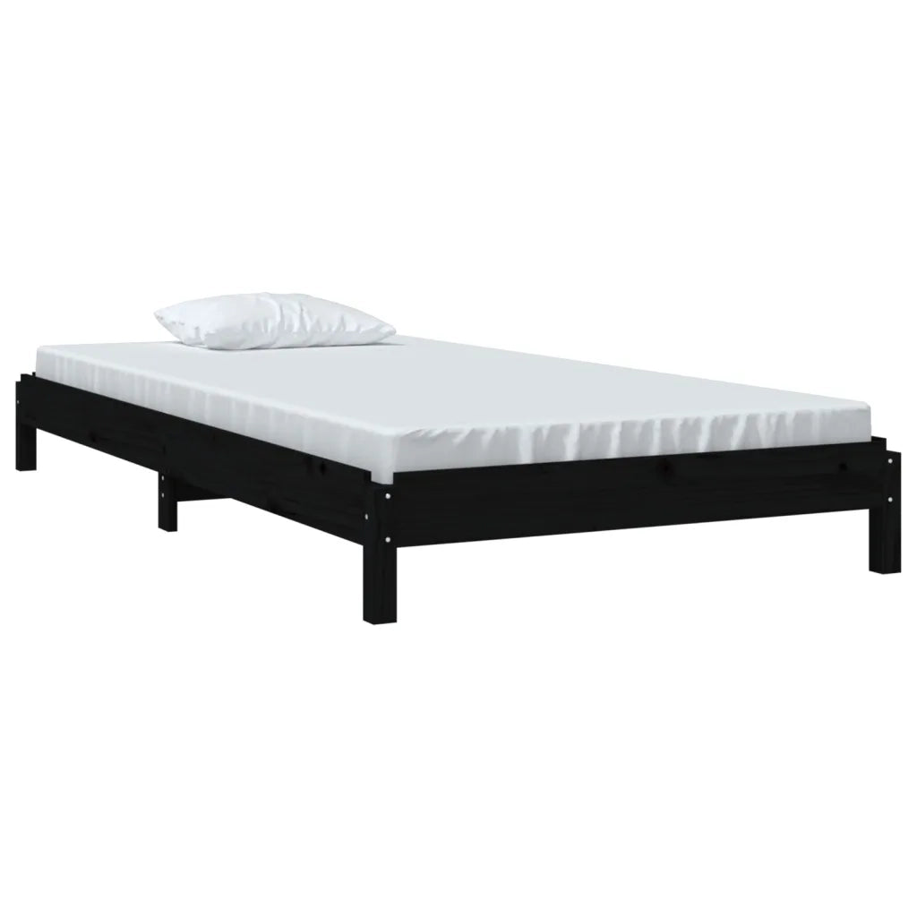 Letto singolo | Letto per adulti | Letto Impilabile Nero 75x190 cm in Legno Massello di Pino