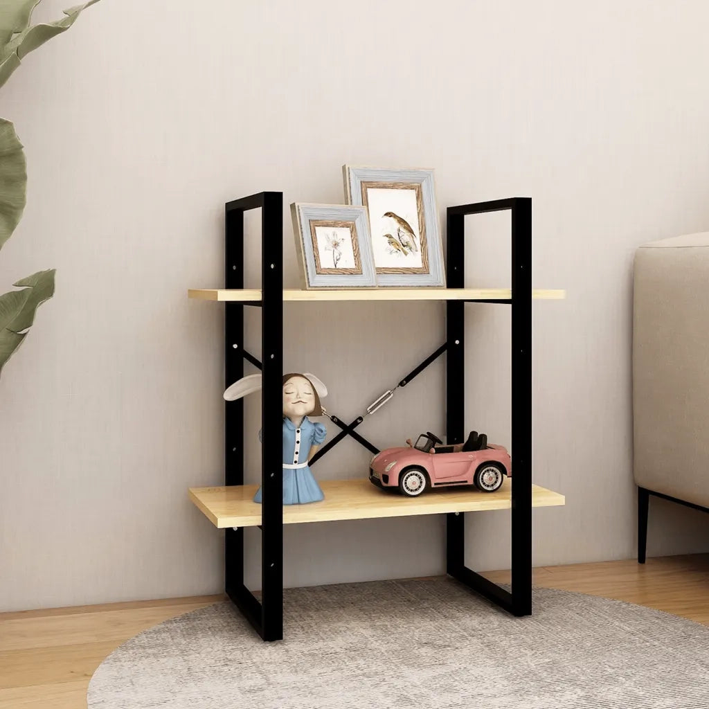 Libreria a 2 Ripiani-Scaffale per Libri-Mobile di Stoccaggio 60x30x70 cm in Legno Massello di Pino