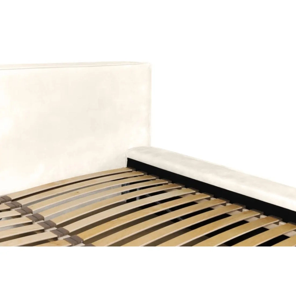 Letto con contenitore VELORA – Perla – 160x200 cm – Tessuto velluto morbido – Rete sollevabile – Spazio di stoccaggio integrato