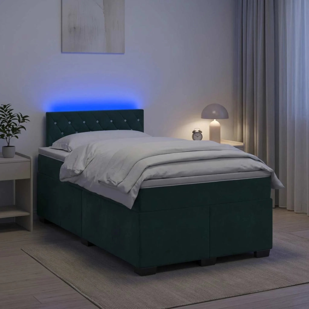 Letto con Box Spring, Materasso e LED Verde Scuro 120 x 200 cm 3452153