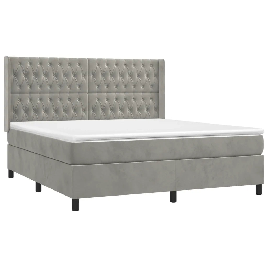 Letto a Molle Materasso e LED Grigio Chiaro 160x200 cm Velluto 3139751