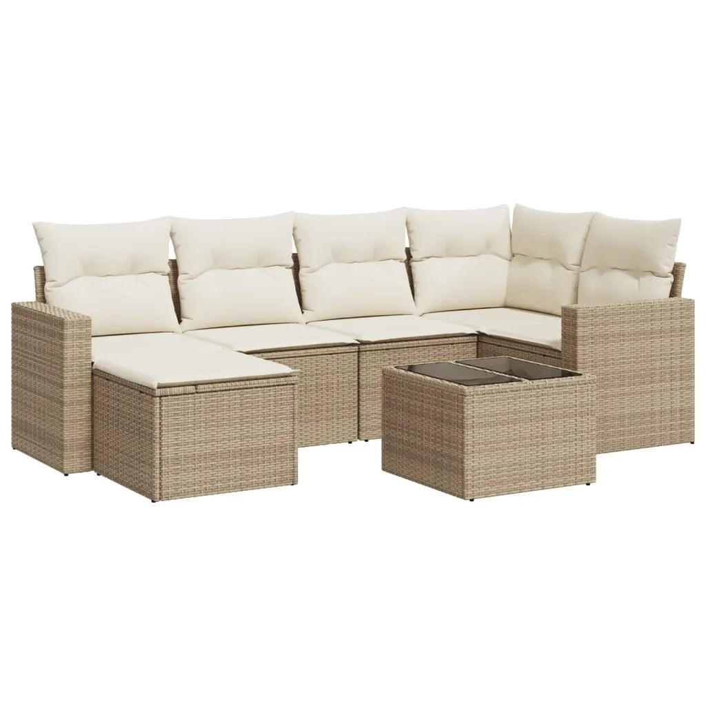 Set Divani da Giardino 7 pz con Cuscini Beige in Polyrattan 3251605