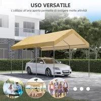 Tendone da Giardino ad Altezza Regolabile in Acciaio e PE per Auto Piccole e Medie, 600x295x265-310 cm, Beige