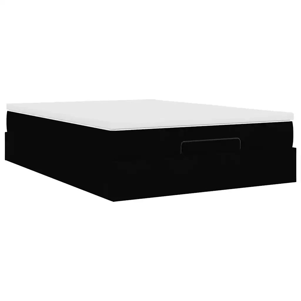 Struttura Letto Pouf con Materasso Nero 140x190 cm Similpelle 3311036
