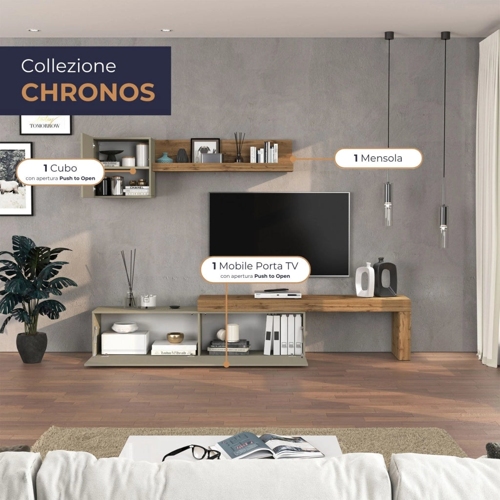 WHOUS Parete attrezzata Chronos set soggiorno tortora opaco e rovere 190/350x40 cm