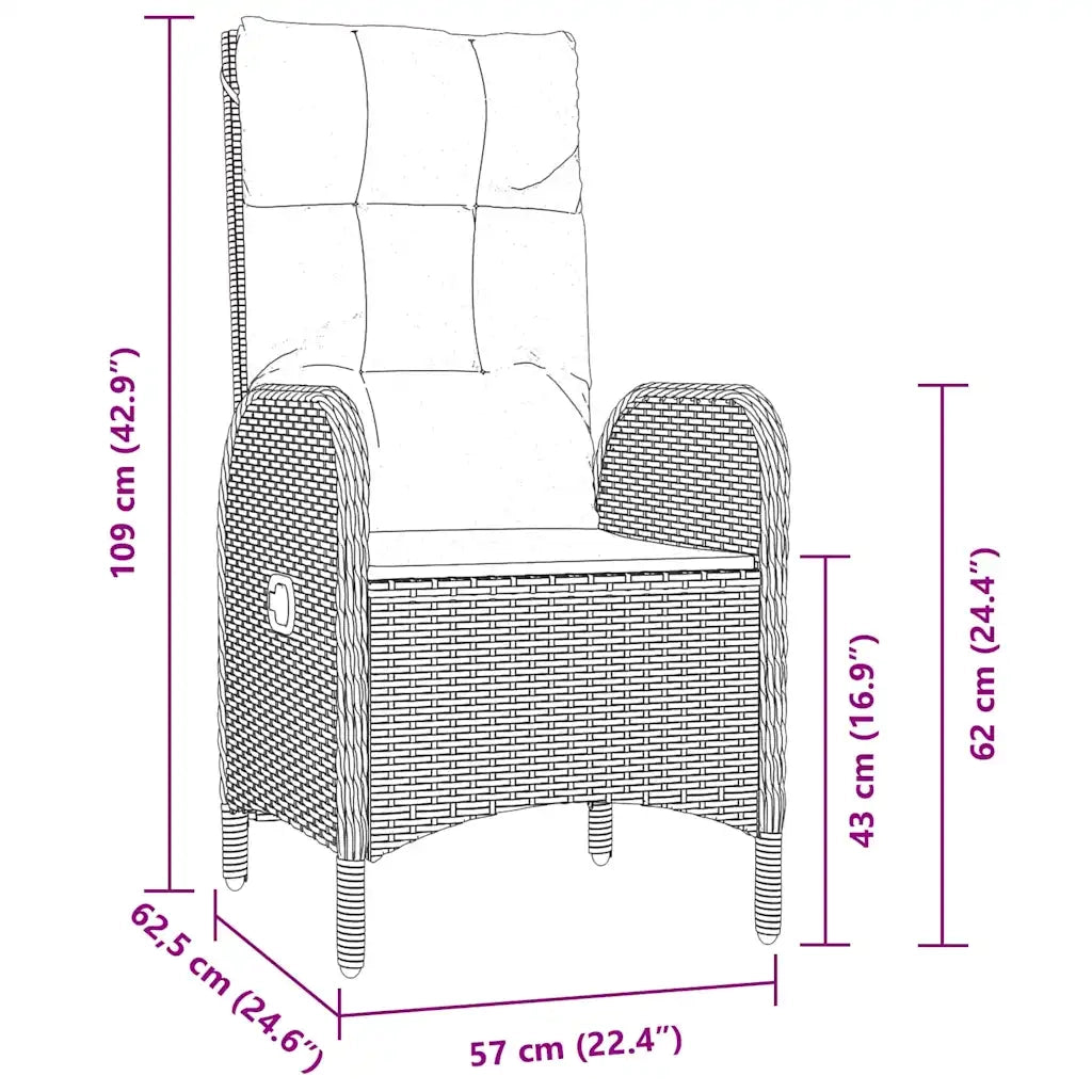 Set da Pranzo per Giardino con cuscino 5 pcs Nero polyrattan 3380114