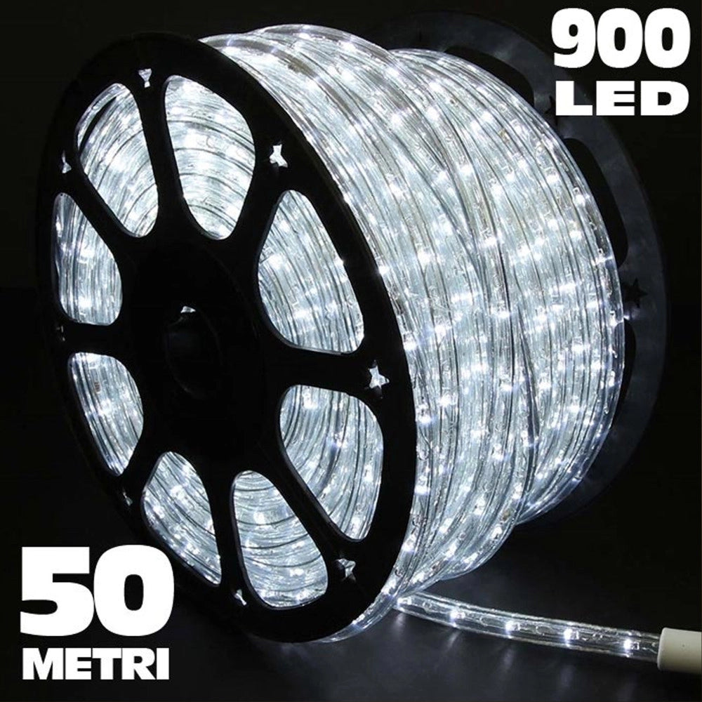 Trade Shop - Tubo Luminoso Led 50 Metri Bianco Freddo Per Uso Esterno Controller 8giochi Luce -