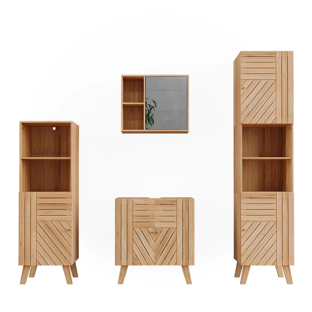 Vicco Set di mobili da bagno Bambù 4 pezzi, con unità midi e colonne