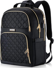 Borsa per donne, 15,6 pollici, borsa da scuola, ragazze, adolescenti, con connettore di ricarica USB, borsa per laptop, borsa da lavoro, stile da ogni giorno, impermeabile, per la scuola, università, viaggi, lavoro, nera