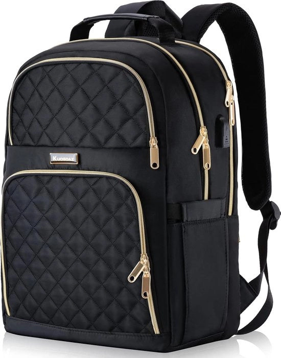Borsa per donne, 15,6 pollici, borsa da scuola, ragazze, adolescenti, con connettore di ricarica USB, borsa per laptop, borsa da lavoro, stile da ogni giorno, impermeabile, per la scuola, università, viaggi, lavoro, nera