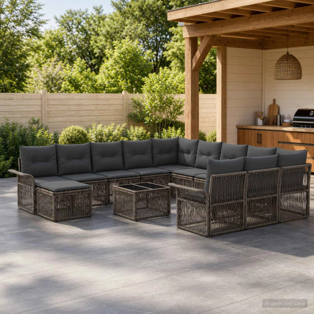 Set Divano da Giardino 13 pz Grigio e Grigio Scuro polyrattan 3435038