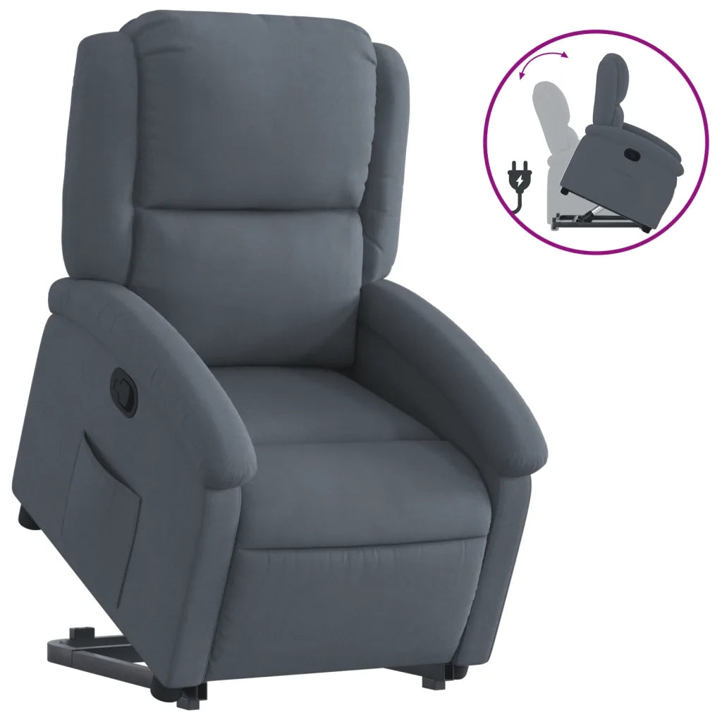 Poltrona | Sedia Relax Alzapersona Reclinabile Grigio Scuro in Velluto