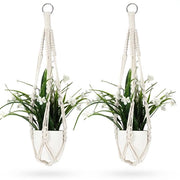 Set di 2 maniglioni per interni, maniglioni macramé di corda di cotone, 50 cm decorazioni per piante bohemian con anelli metallici e attacco per decorazione domestica - design a mano a maglia bianco
