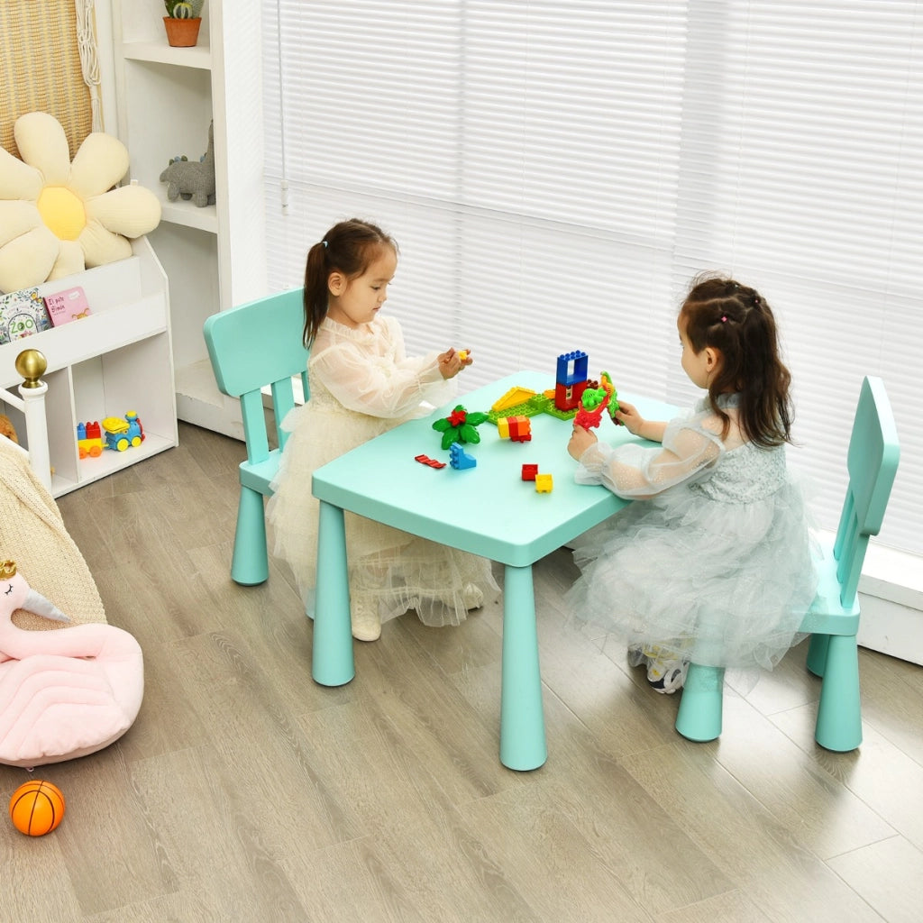 Set con tavolo e 2 sedie per bambini, Set con tavolo e 2 sedie per mangiare disegnare scrivere e fare lavoretti Verde-Tavoli e sedie