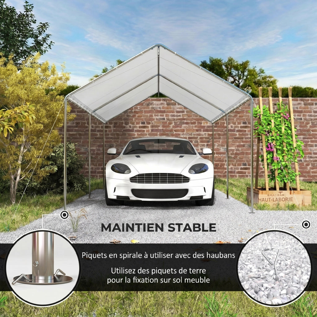 Carport per auto 6x3m ¨C zephmum ¨C acciaio galvanizzato bianco