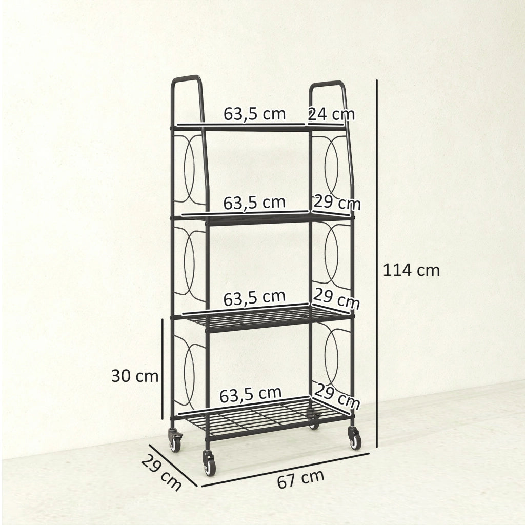 Libreria a 4 Ripiani in Metallo con Ruote ¨C Zephmum ¨C 67x29x114 cm Nero