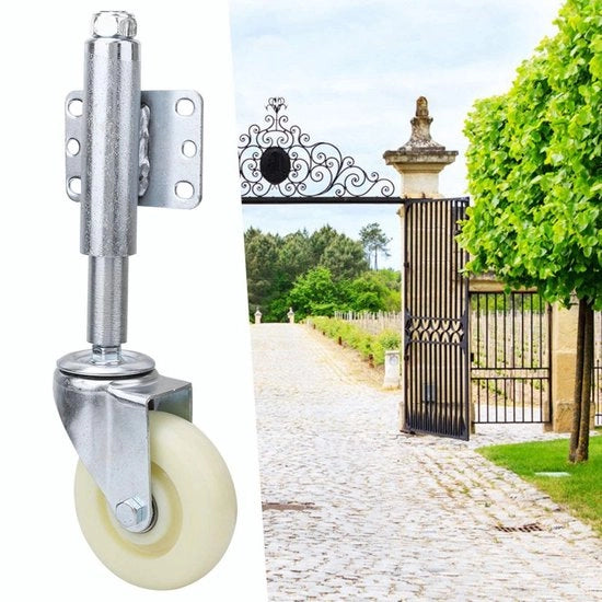 Porta giardino a vite 10,2 cm - Capacità di carico 200 kg - Nylon/Meta - Con molla - Chiusura universale - 6 fori di fissaggio - Vite porta
