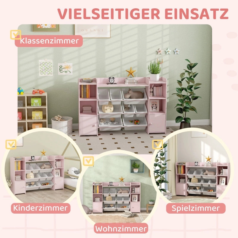 Scaffale portaoggetti per bambini, scaffale per giocattoli e libri, per tenere in ordine, 8 scatole rimovibili, rosa