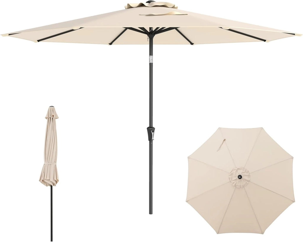 Ombrellone da Giardino 290 cm, con Inclinazione Regolabile, Ombrellone Esterno con 8 stecche Manovella, per Spiaggia Piscina Cortile (Beige, 290 cm 8 Stecche)