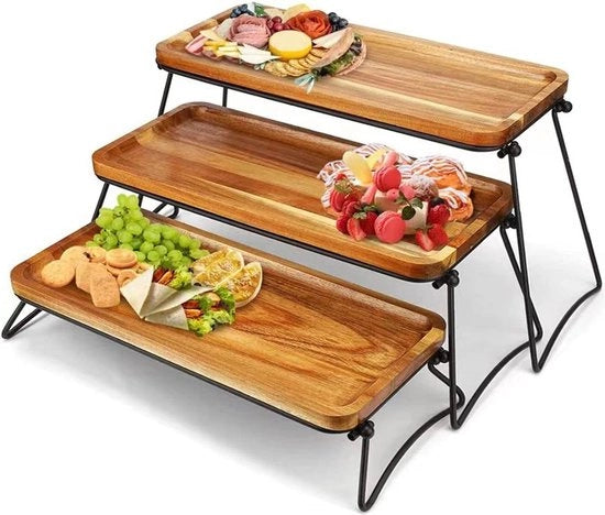 Stand per Torta a 3 Livelli in Legno per Display di Dessert per Feste a Casa - Tavoli per Formaggi e Salumi - 16.9x7.9x3.0in