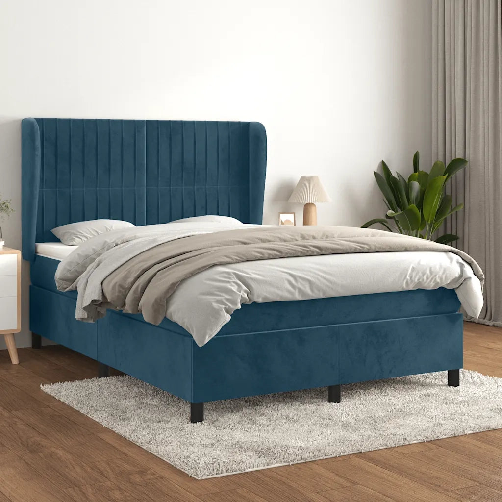 Giroletto a Molle con Materasso Blu Scuro 140x190 cm in Velluto 3129331