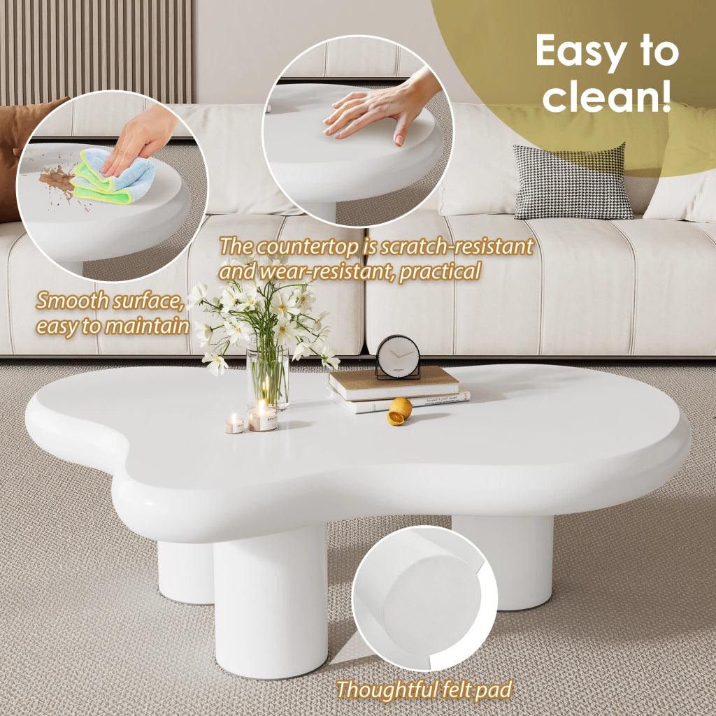 Tavolino da caffè con piano irregolare; per soggiorno; in MDF; 97×67×32 cm; bianco