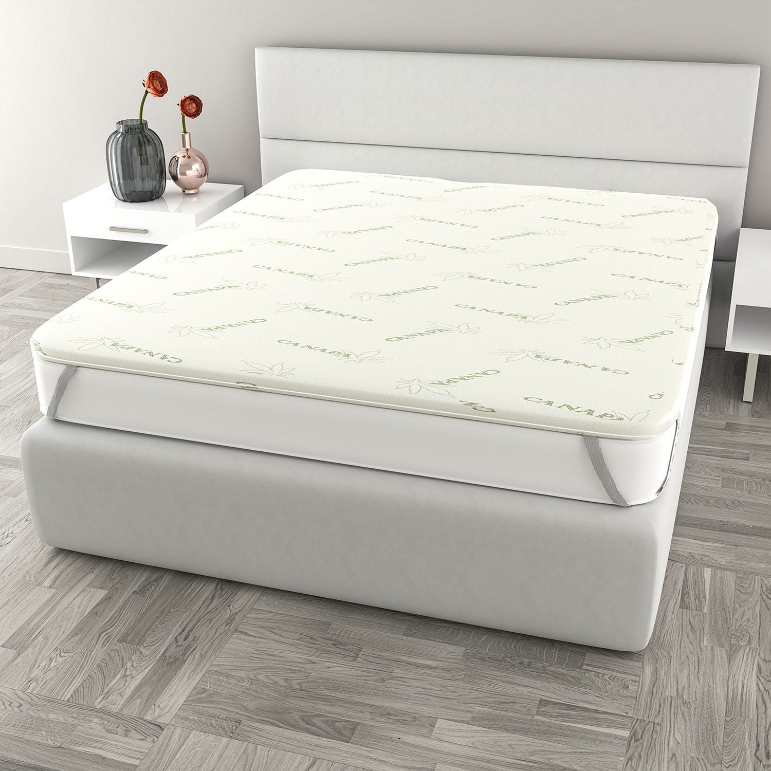 Topper Memory Con Fodera Matrimoniale 160x190 cm in Poliestere e Canapa Bianco