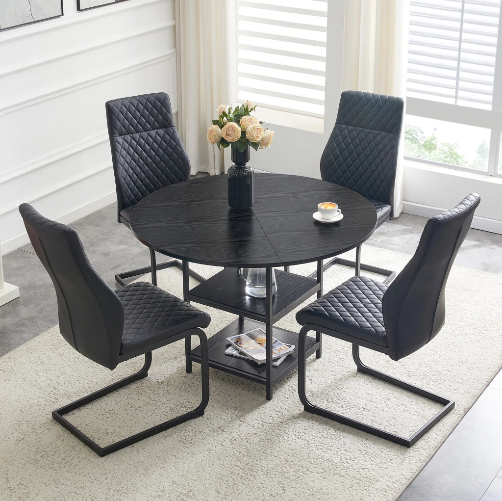 Set tavolo e sedie 107 cm nero MDF metallo 4 posti con vano integrato
